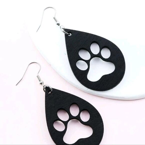 Paw Print Design Dangle Hook Earrings - Picture 2 of 4